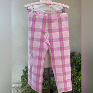 Lilly Pulitzer Capri golf pants pink green plaid theme Cotton/polyester Sz 2 XS
